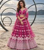 PINK NET THREAD WITH ZARI AND SEQUINCE WORK FESTIVE LEHENGA CHOLI SET FOR WOMEN'S