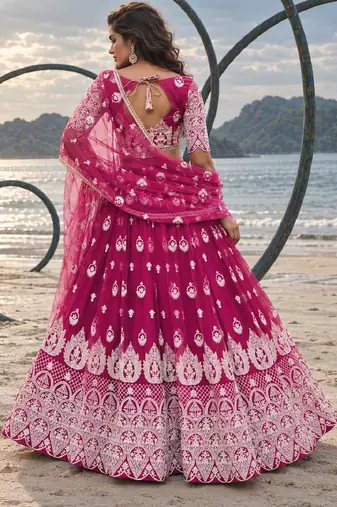 PINK NET THREAD WITH ZARI AND SEQUINCE WORK FESTIVE LEHENGA CHOLI SET FOR WOMEN'S