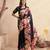 black floral mirror work satin saree
