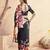 black floral mirror work satin saree