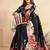 black floral mirror work satin saree