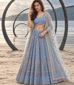LIGHT LAVENDER NET THREAD WITH ZARI AND SEQUINCE WORK FESTIVE LEHENGA CHOLI SET FOR WOMEN'S