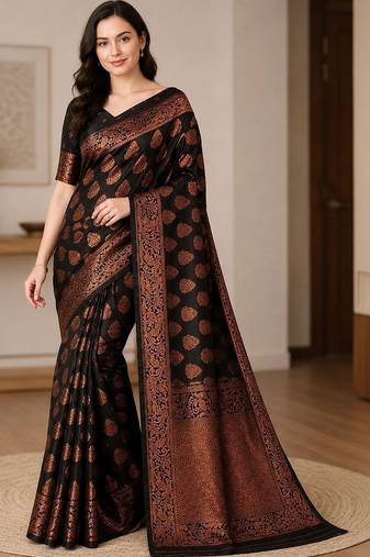 black woven design zari art silk blend banarasi saree