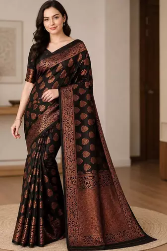 black woven design zari art silk blend banarasi saree