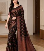 black woven design zari art silk blend banarasi saree