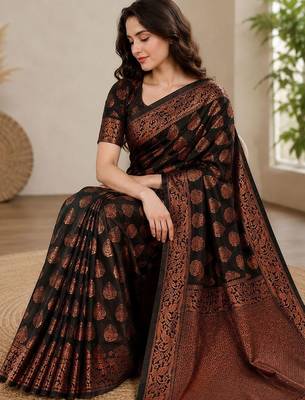 black woven design zari art silk blend banarasi saree 2