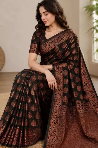 black woven design zari art silk blend banarasi saree