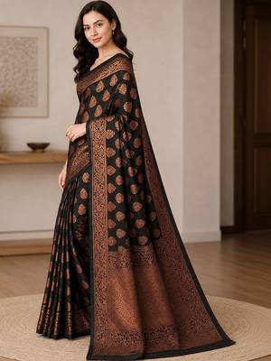 black woven design zari art silk blend banarasi saree 3