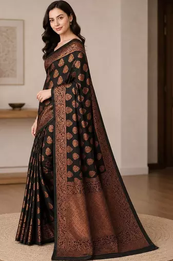 black woven design zari art silk blend banarasi saree