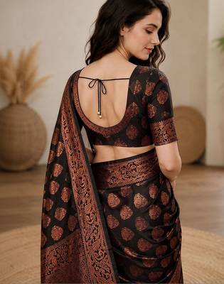 black woven design zari art silk blend banarasi saree 4