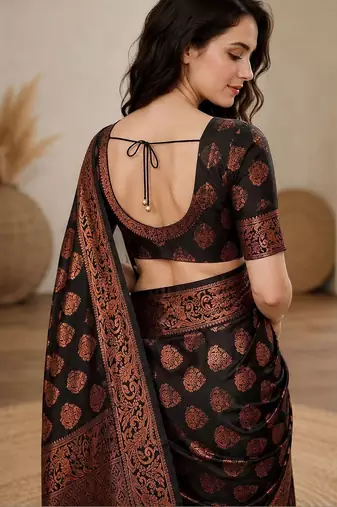black woven design zari art silk blend banarasi saree