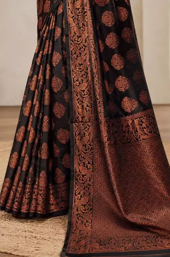 black woven design zari art silk blend banarasi saree