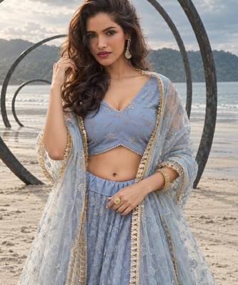 LIGHT LAVENDER NET THREAD WITH ZARI AND SEQUINCE WORK FESTIVE LEHENGA CHOLI SET FOR WOMEN'S 5