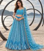 SKY BLUE NET THREAD WITH ZARI AND SEQUINCE WORK FESTIVE LEHENGA CHOLI SET FOR WOMEN'S