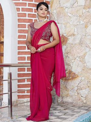 Pink embellished beads and stones studded tissue saree 1