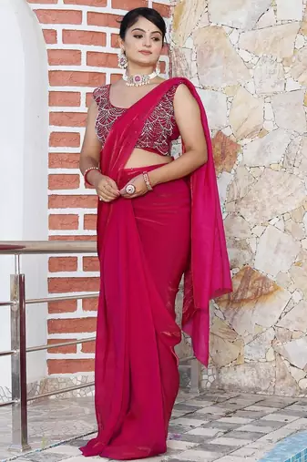 Pink embellished beads and stones studded tissue saree