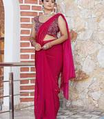 Pink embellished beads and stones studded tissue saree
