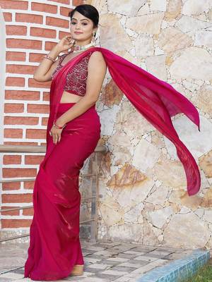 Pink embellished beads and stones studded tissue saree 3