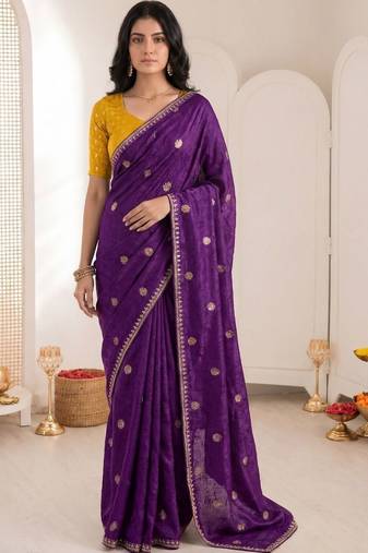 purple embellished embroidered saree