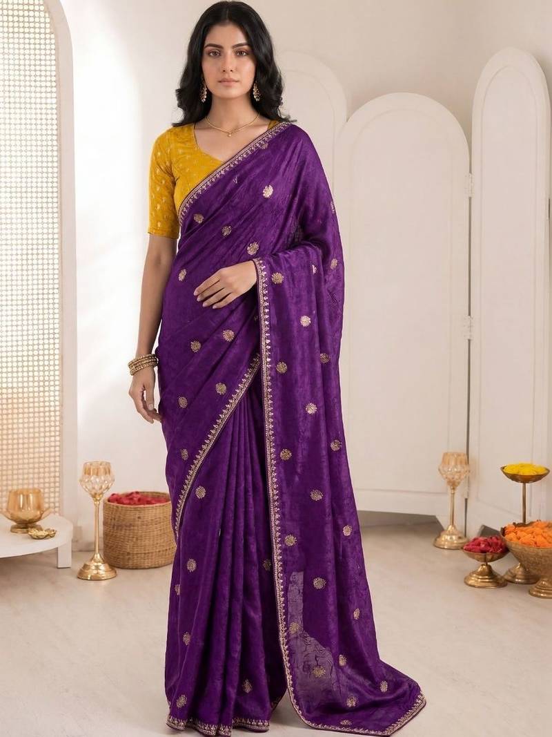 purple embellished embroidered saree