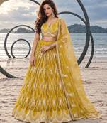 YELLOW NET THREAD WITH ZARI AND SEQUINCE WORK FESTIVE LEHENGA CHOLI SET FOR WOMEN'S