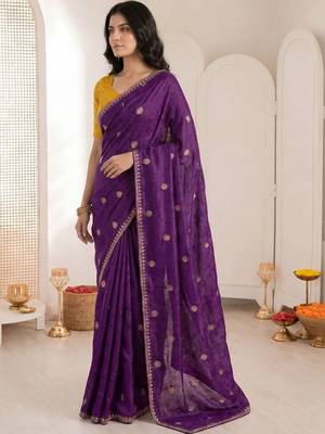 purple embellished embroidered saree 3