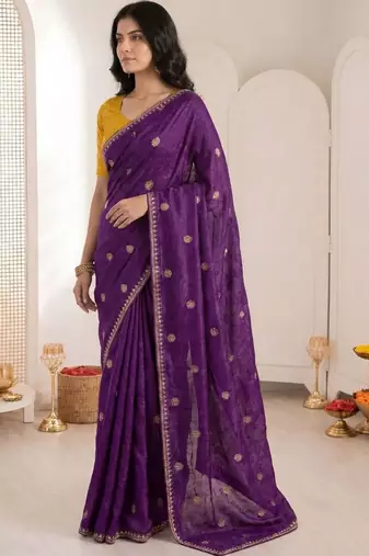 purple embellished embroidered saree