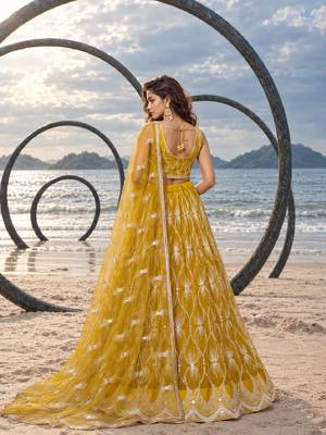 YELLOW NET THREAD WITH ZARI AND SEQUINCE WORK FESTIVE LEHENGA CHOLI SET FOR WOMEN'S 2
