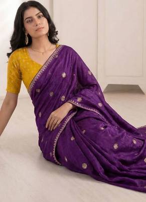 purple embellished embroidered saree 4