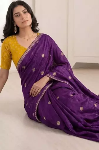 purple embellished embroidered saree