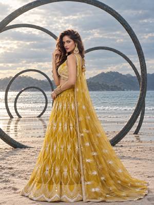 YELLOW NET THREAD WITH ZARI AND SEQUINCE WORK FESTIVE LEHENGA CHOLI SET FOR WOMEN'S 3