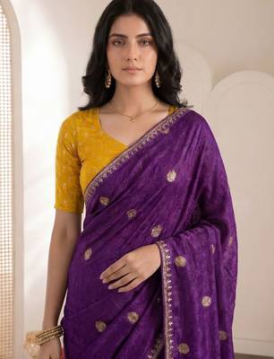 purple embellished embroidered saree 5