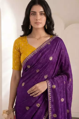 purple embellished embroidered saree
