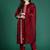 Maroon silk blend embroidered kurta trouser dupatta set