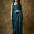 teal satin designer saree