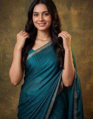 teal satin designer saree 2