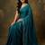 teal satin designer saree