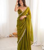 olive beads and stones satin saree
