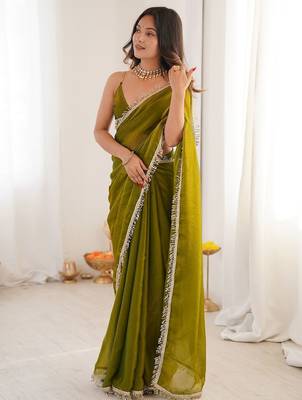 olive beads and stones satin saree 2