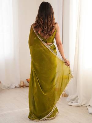 olive beads and stones satin saree 3