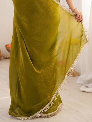 olive beads and stones satin saree 5