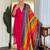 Pink silk blend embroidered kurta trouser dupatta set