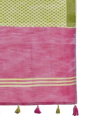 green women ethnic motifs linen blend designer saree 5