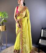 Lime lime green embroidered tissue  sarees