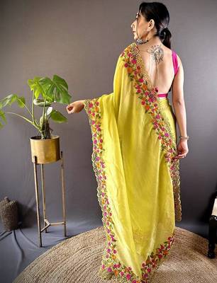 Lime lime green embroidered tissue  sarees 3