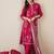 Pink pure cotton embroidered kurta trouser dupatta set
