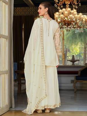 White silk blend embroidered kurta trouser dupatta set 2