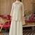 White silk blend embroidered kurta trouser dupatta set