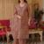 Mauve silk blend embroidered kurta trouser dupatta set