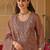 Mauve silk blend embroidered kurta trouser dupatta set